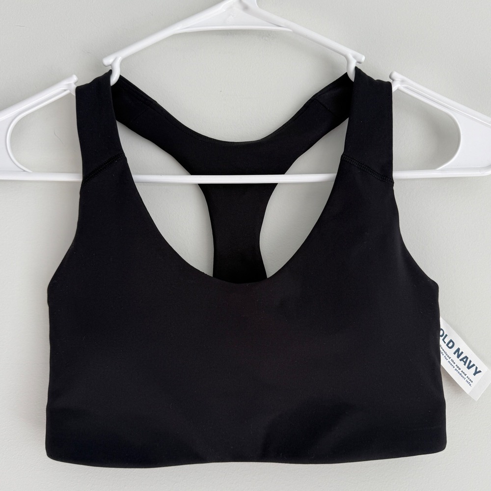 Old Navy PowerSoft Sports Bra Women XS Black Racerback Medium Support Go-Dry NWT